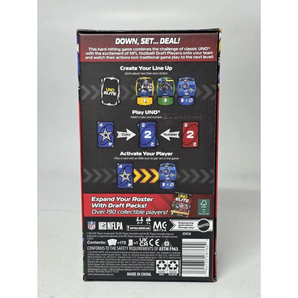 2024 UNO Elite NFL Card Game Starter‎ Deck Pack Core Edition
